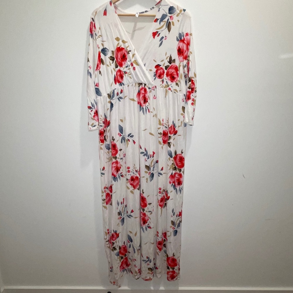 XPENYO Womens 2XL Floral Maxi Dress Red Rose Wrap V-Neck Maternity Long Sleeve